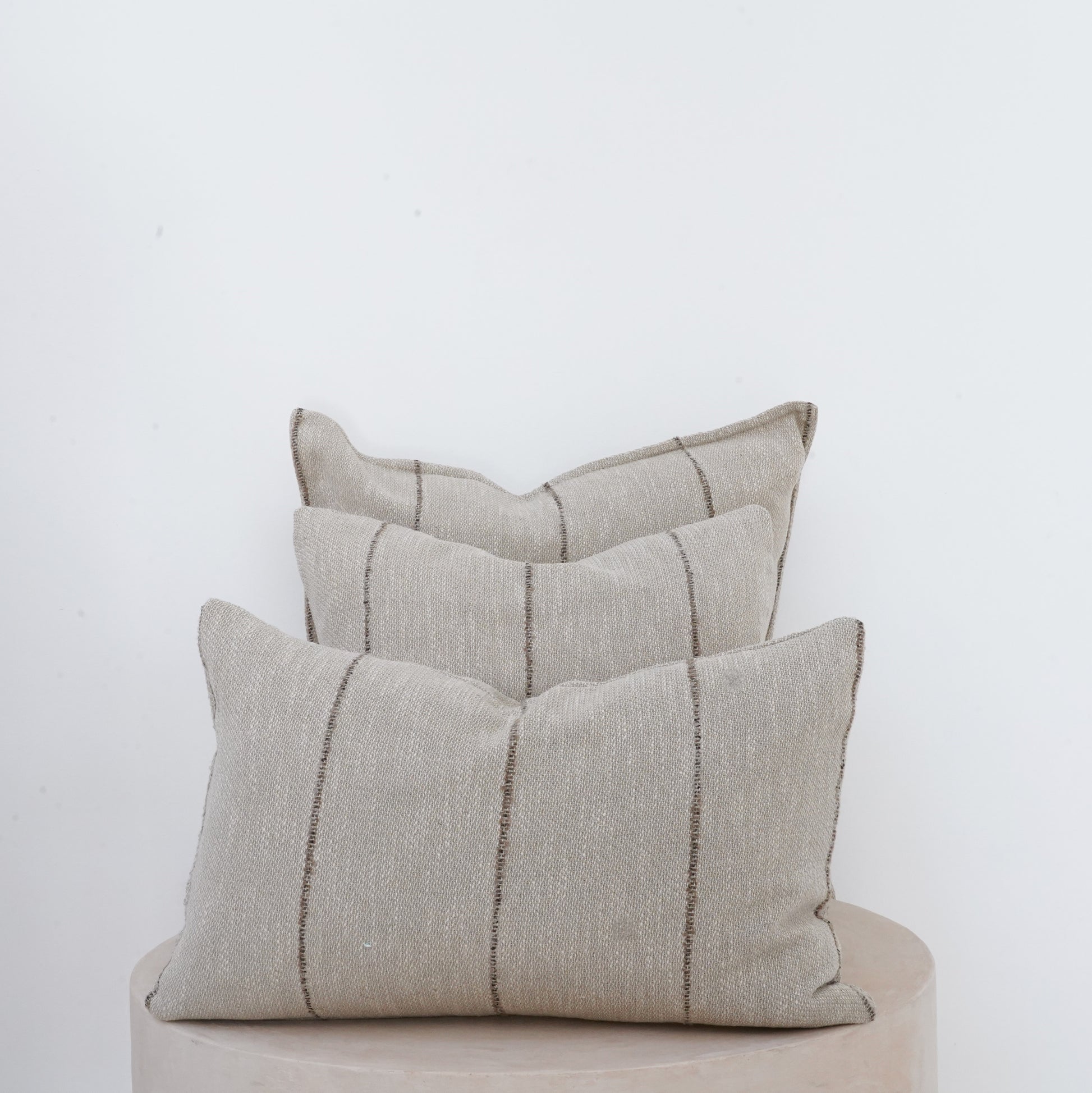 Jute linen cushion with French seam, natural home decor.