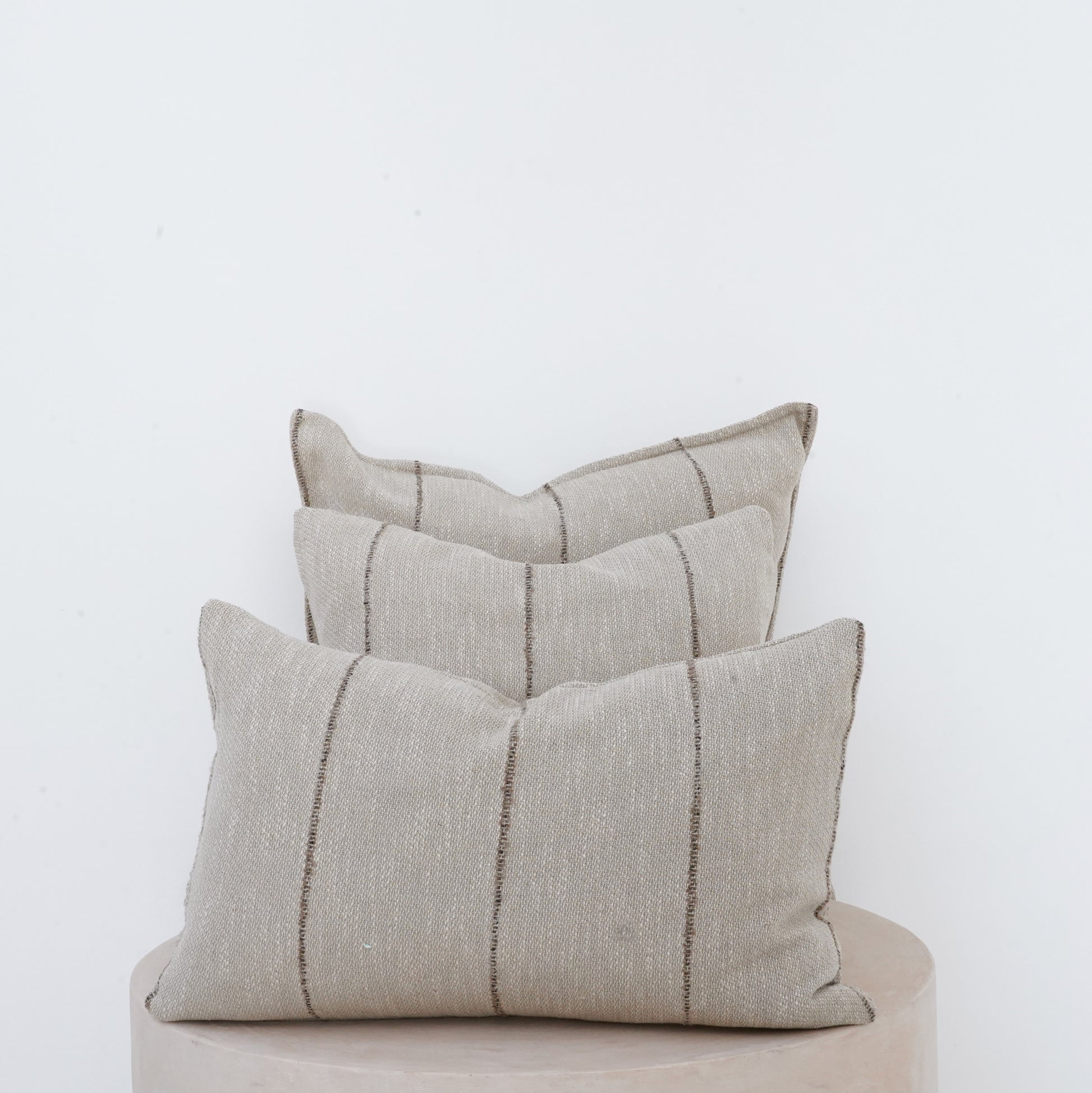 Jute linen cushion with French seam, natural home decor.