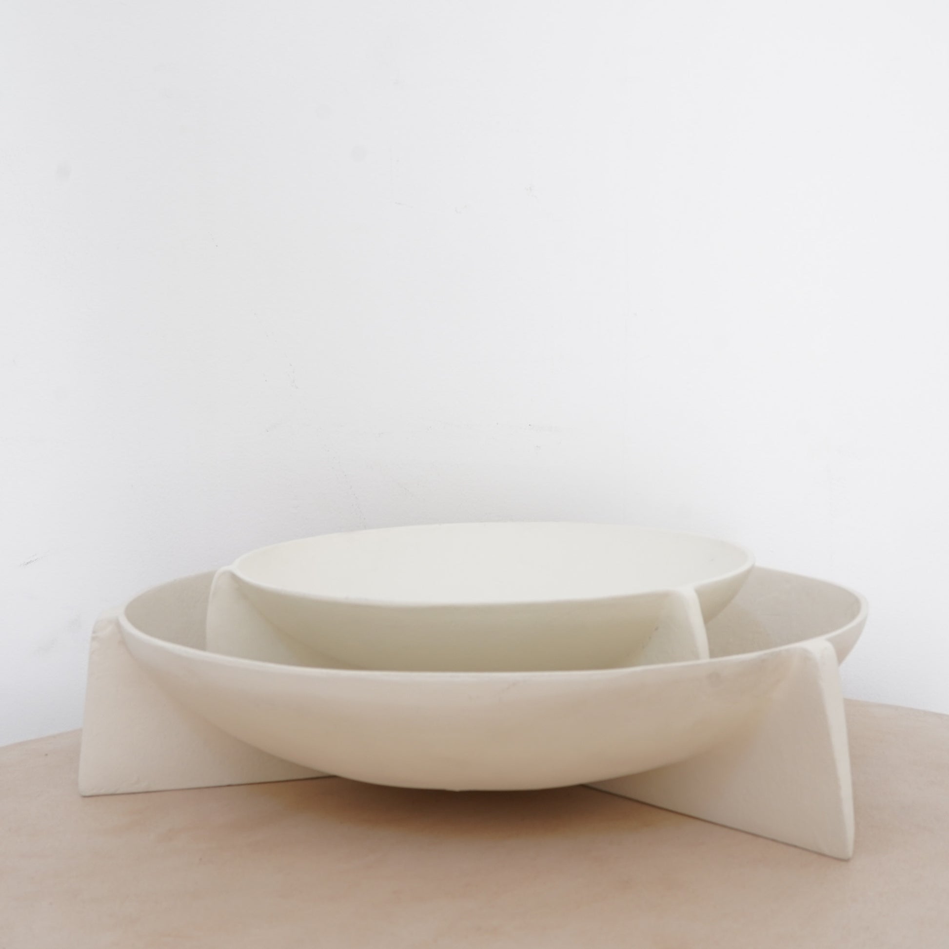 Ivory recycled aluminum decorative trays in small and large sizes, handcrafted for sustainable home styling.