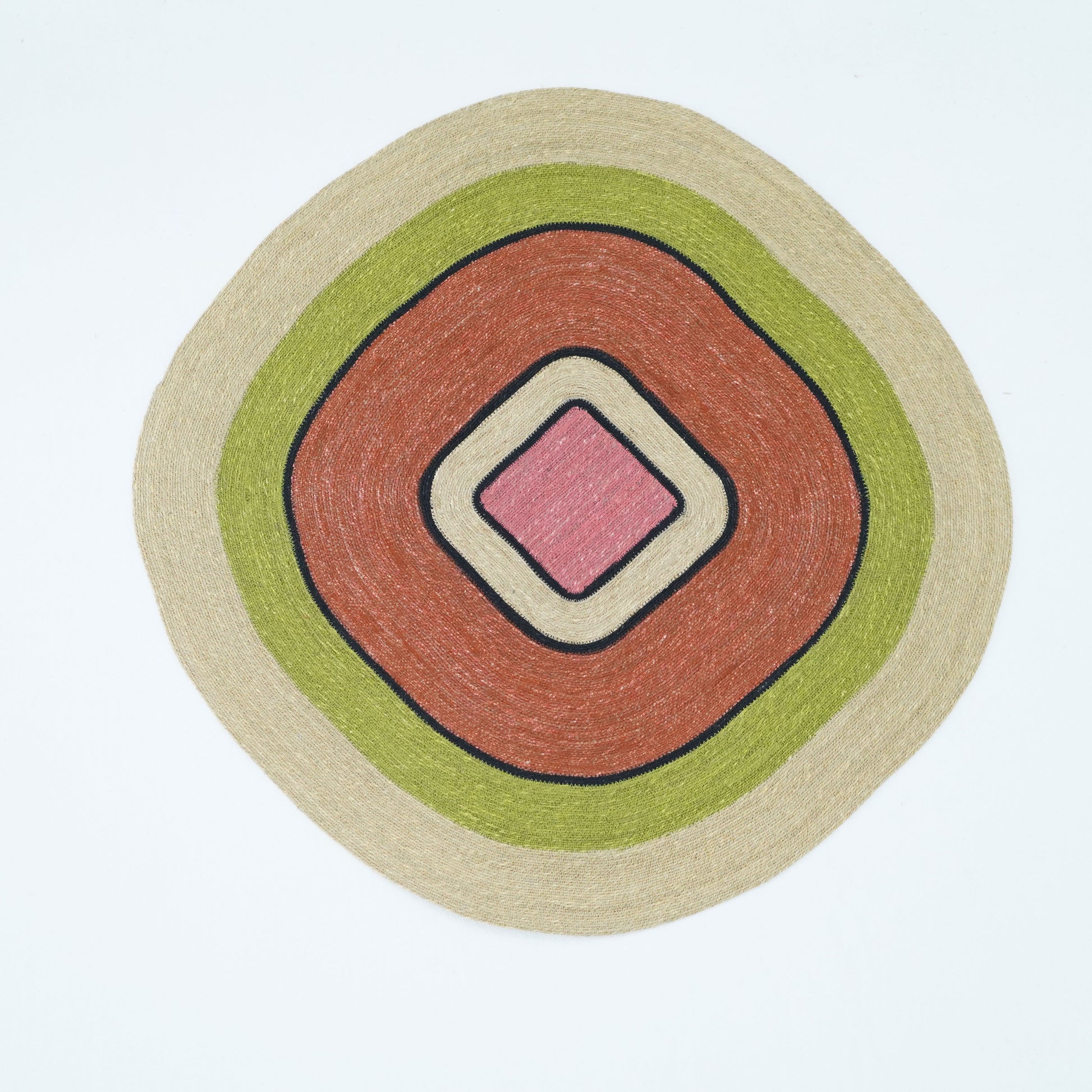 Handmade Kai Seagrass Collection Manu Rug – multicolour seagrass rug, sustainable and artisanal design from Tribe Dubai.