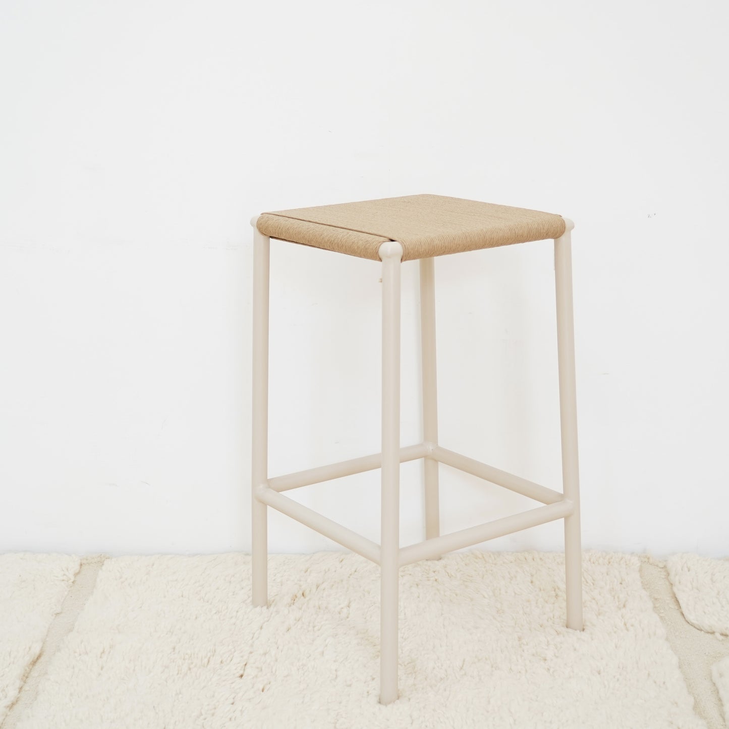 Papyrus Bar Stool Made from Braided Paper Weave and Steel
