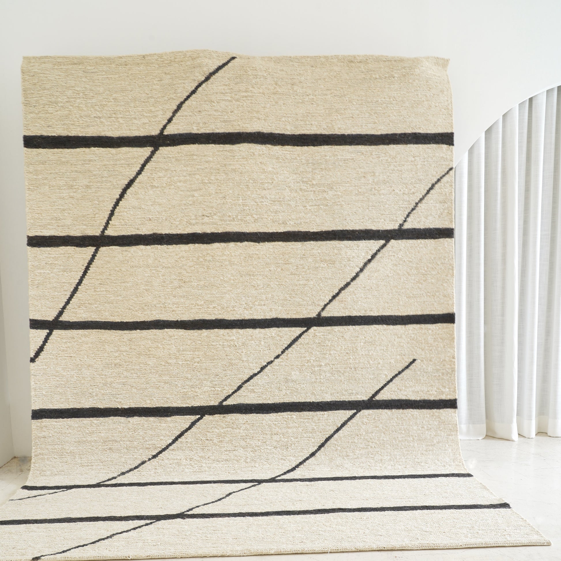 Ivory and charcoal jute rug, eco-friendly indoor rug design - Tribe Rugs Collection