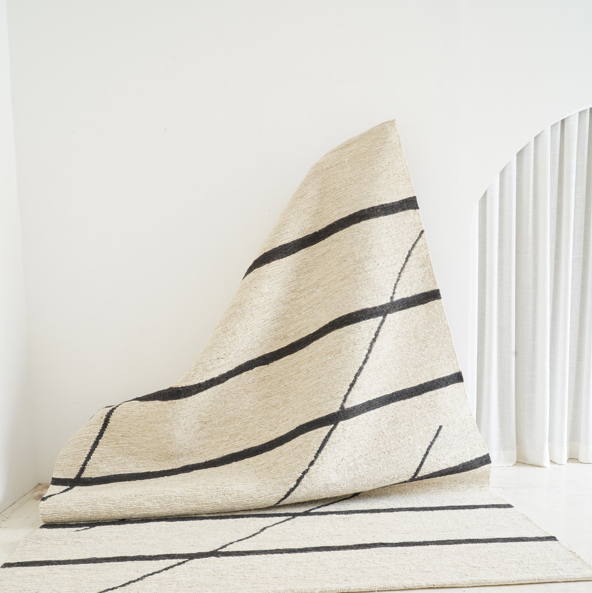 Ivory and charcoal jute rug, eco-friendly indoor rug design - Tribe Rugs Collection