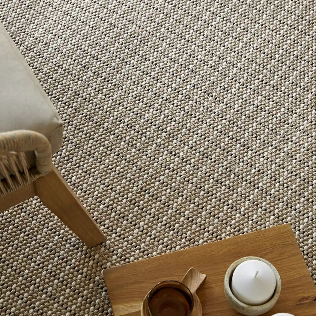Carmel Indoor/Outdoor Rug – eco-friendly recycled plastic rug in coconut white, durable, versatile, and sustainable design by Tribe Dubai.