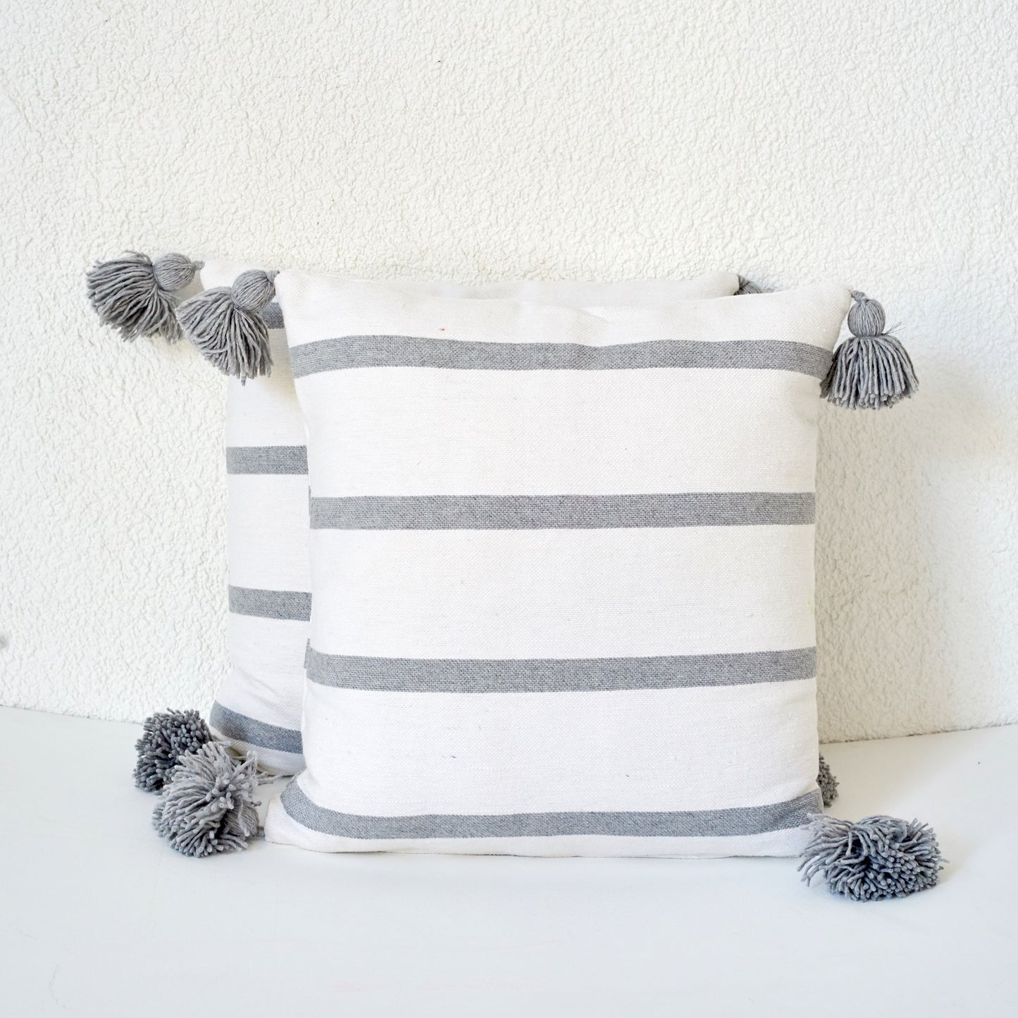 Cinnamon Stripe Cushion, Grey and White