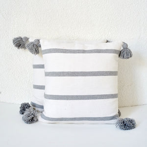 Cinnamon Stripe Cushion, Grey and White