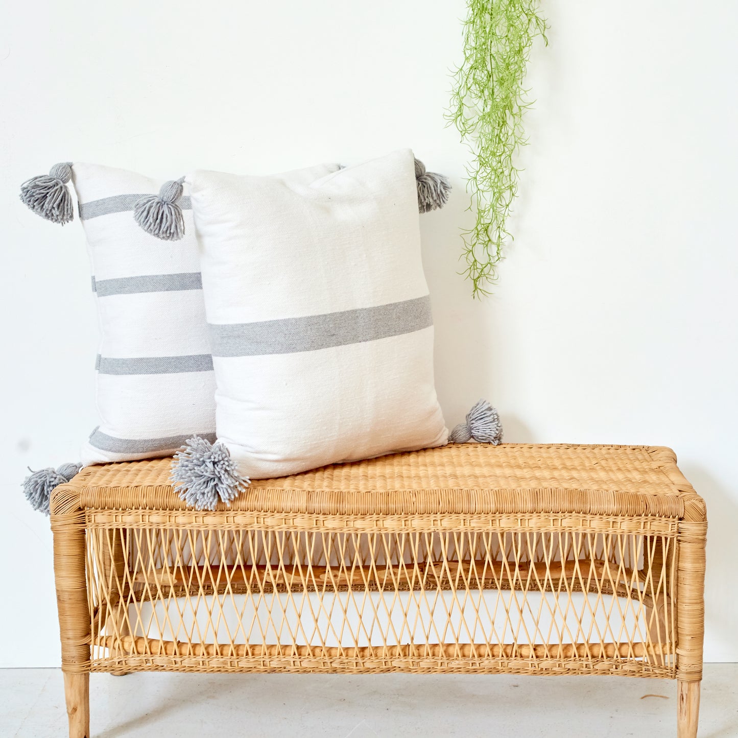 Cinnamon Stripe Cushion, Grey and White