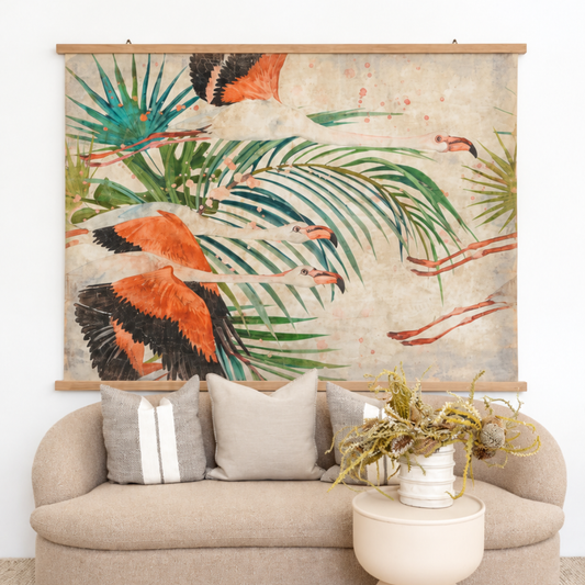 Luxe Banner Recycled Paper Print - Flying Flamingo