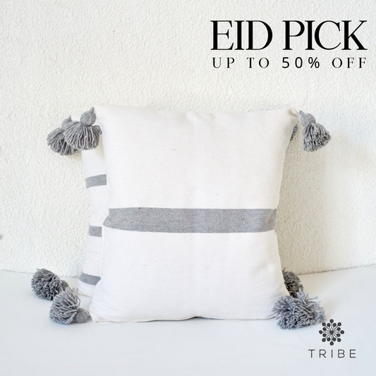 Cinnamon Stripe Cushion, Grey and White