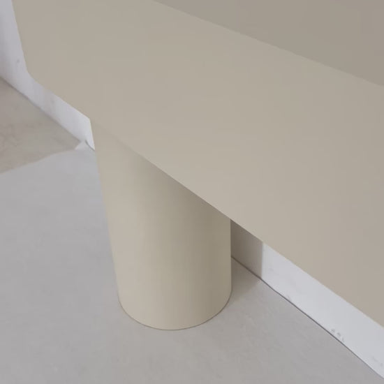 Minimalist microcement console table with smooth finish and clean lines, ideal for modern interiors.