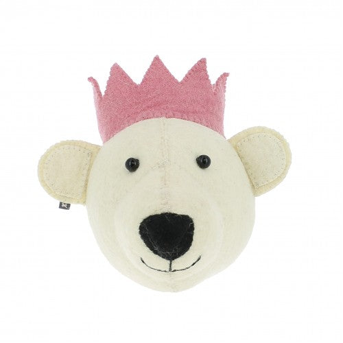 Mini White Bear Head Pink Crown by Fiona Walker