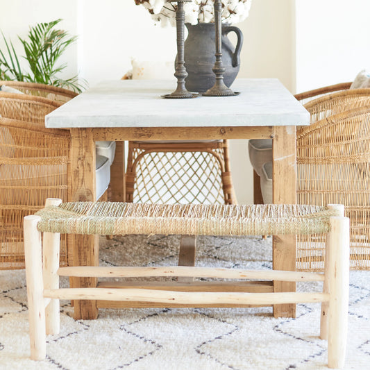 Wooden Bench With Woven Palm Seat