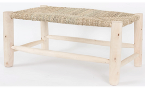 Wooden Bench With Woven Palm Seat