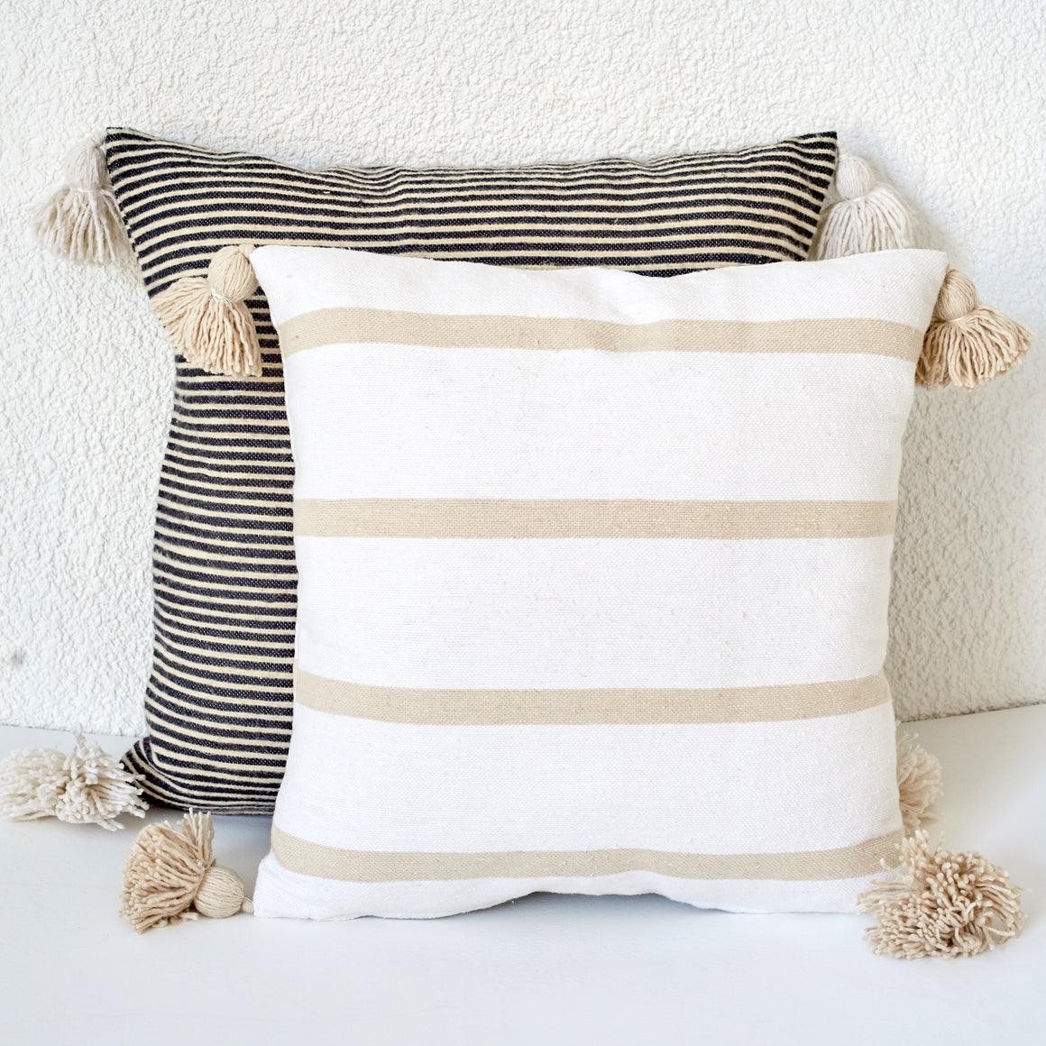 Cinnamon Stripe Cushion, Natural and White