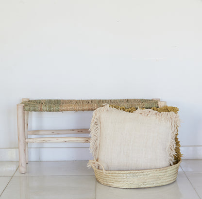 Wooden Bench With Woven Palm Seat